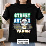 Personalized Street Animal Boys Black T-Shirt – Custom Name Printed Cool Panda Tee for Kids | Love Craft Gifts