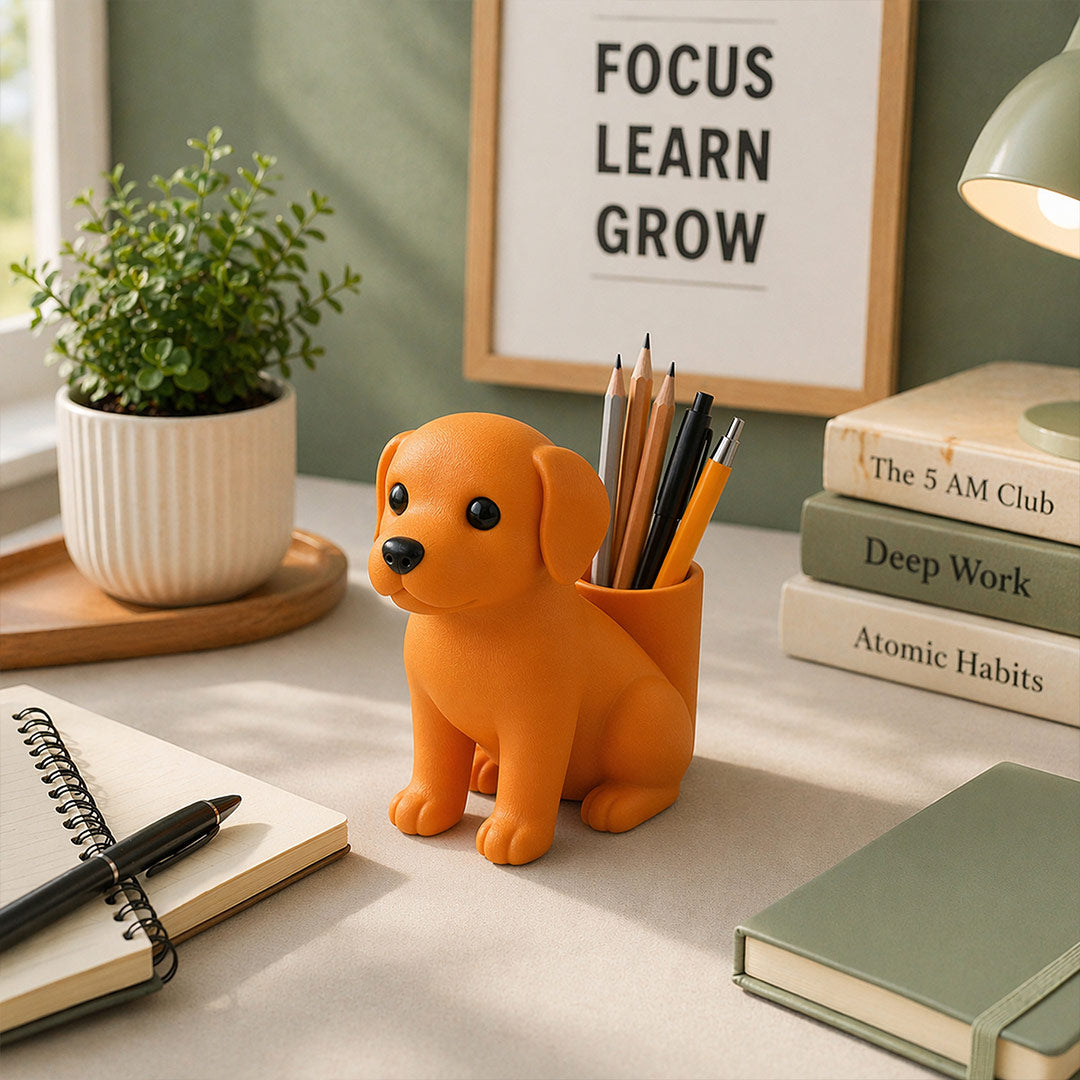 Personalized Orange Dog Pen Holder – Custom Name Cute Desk Organizer Gift for Dog Lovers | Love Craft Gifts™