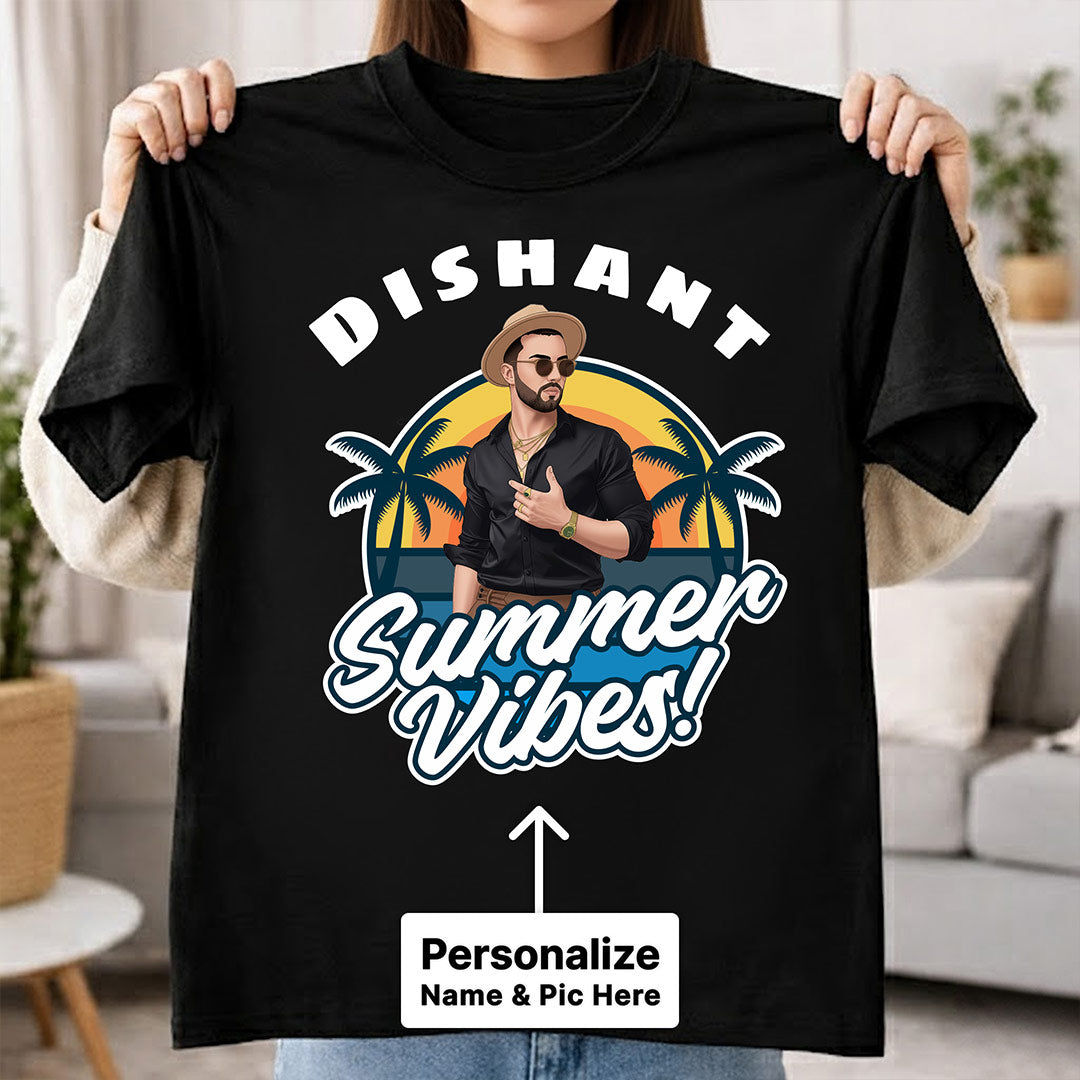 Personalized Summer Vibes Black T-Shirt