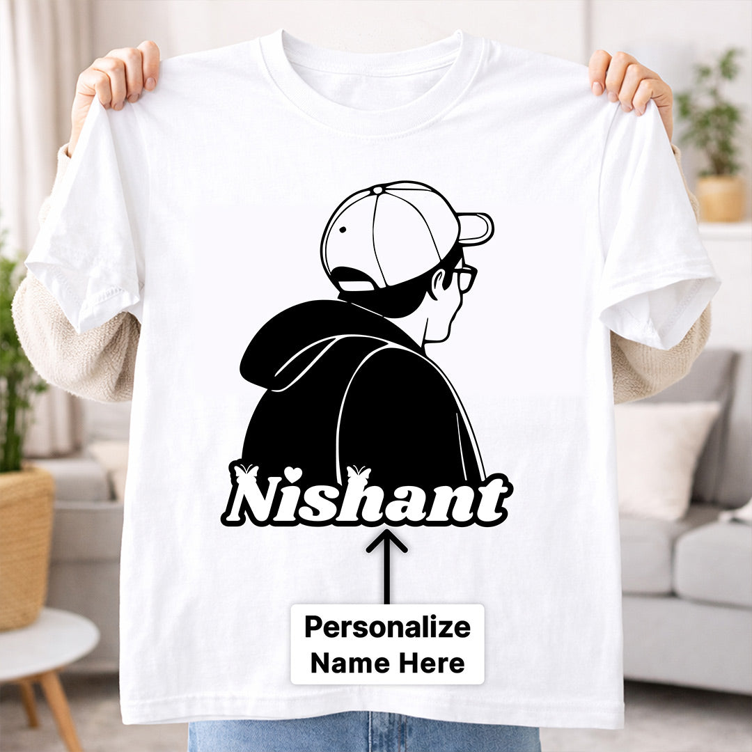 Personalized Boy Silhouette Name Print White T-Shirt – Custom Unisex Casual Tee | Love Craft Gifts