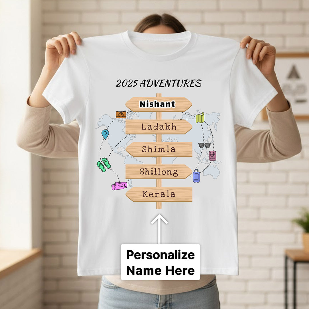 Personalized 2025 Adventures Travel T-Shirt – Custom Name Vacation Goals Tee | Love Craft Gifts