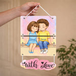 Personalized Cute Couple Cartoon Hanging Frame – Custom Name Romantic Wall Décor (14x9 Inch) | Love Craft Gifts