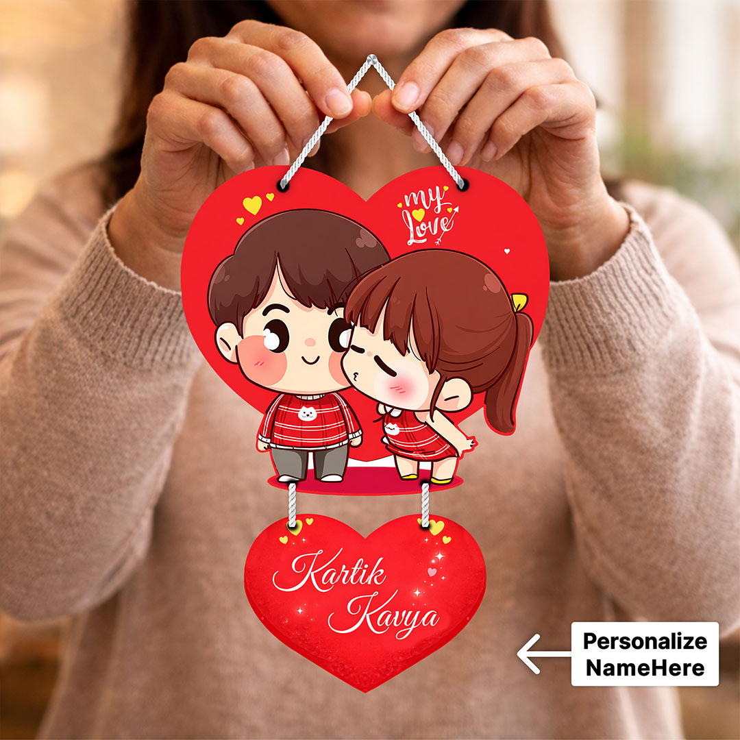 Personalized Heart Shape Couple Hanging Frame – Custom Name Romantic Wall Décor (14x9 Inch) | Love Craft Gifts