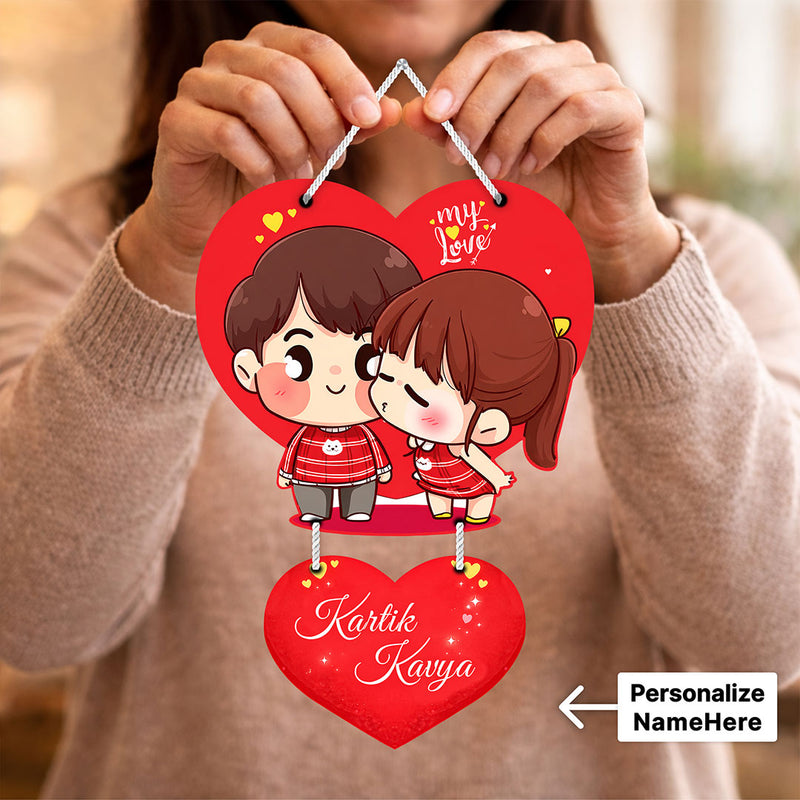 Personalized Heart Shape Couple Hanging Frame – Custom Name Romantic Wall Décor (14x9 Inch) | Love Craft Gifts