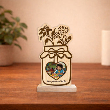 Personalized Wooden Jar Photo Frame for Kids – Custom Baby Photo Stand Gift (8x4 Inch) | Love Craft Gifts