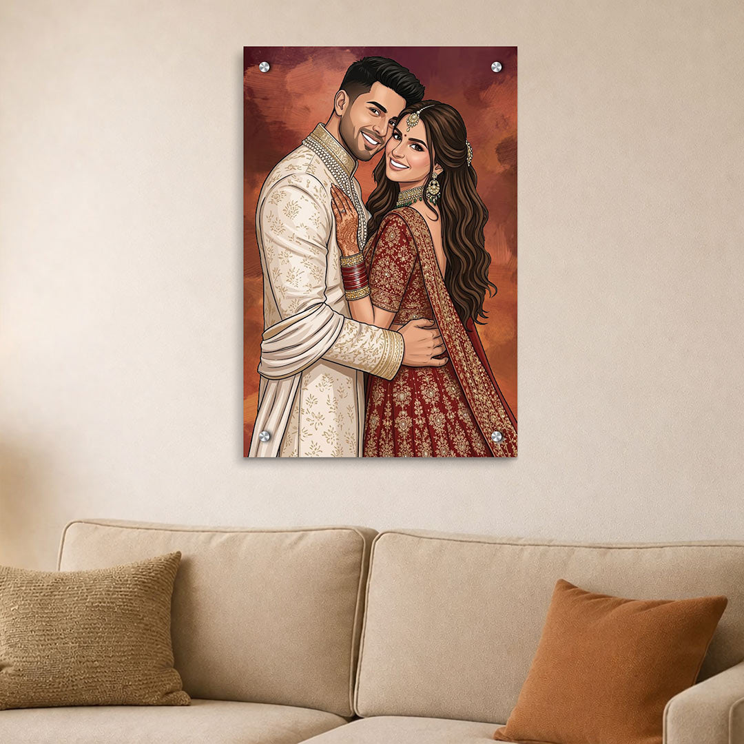 Personalized Toony Cartoon Couple Acrylic Wall Frame Custom Photo Portrait Gift 24x36" | Love Craft Gifts