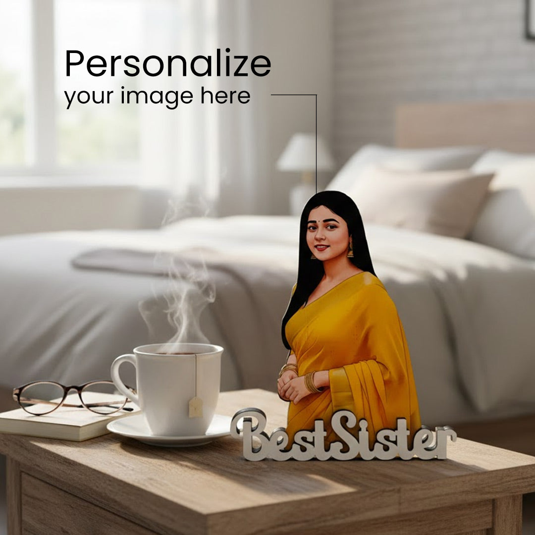 Personalized Cartoon Name Table Stand – Best Sister Edition (7×6 Inch) | Love Craft Gifts