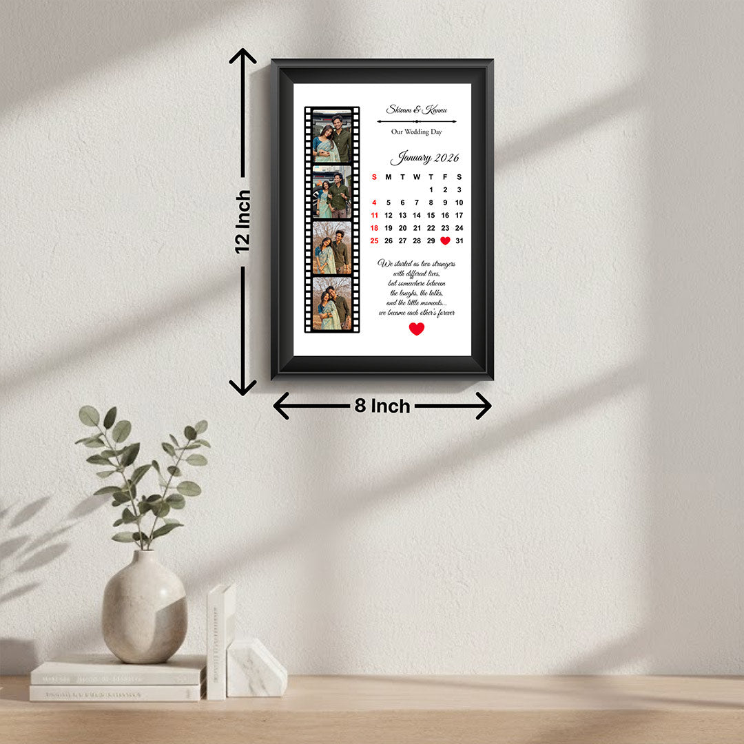 Personalized Wedding Calendar Photo Frame with Custom Date (8x12 Inch) Couple Memory Wall Décor Gift | Love Craft Gifts
