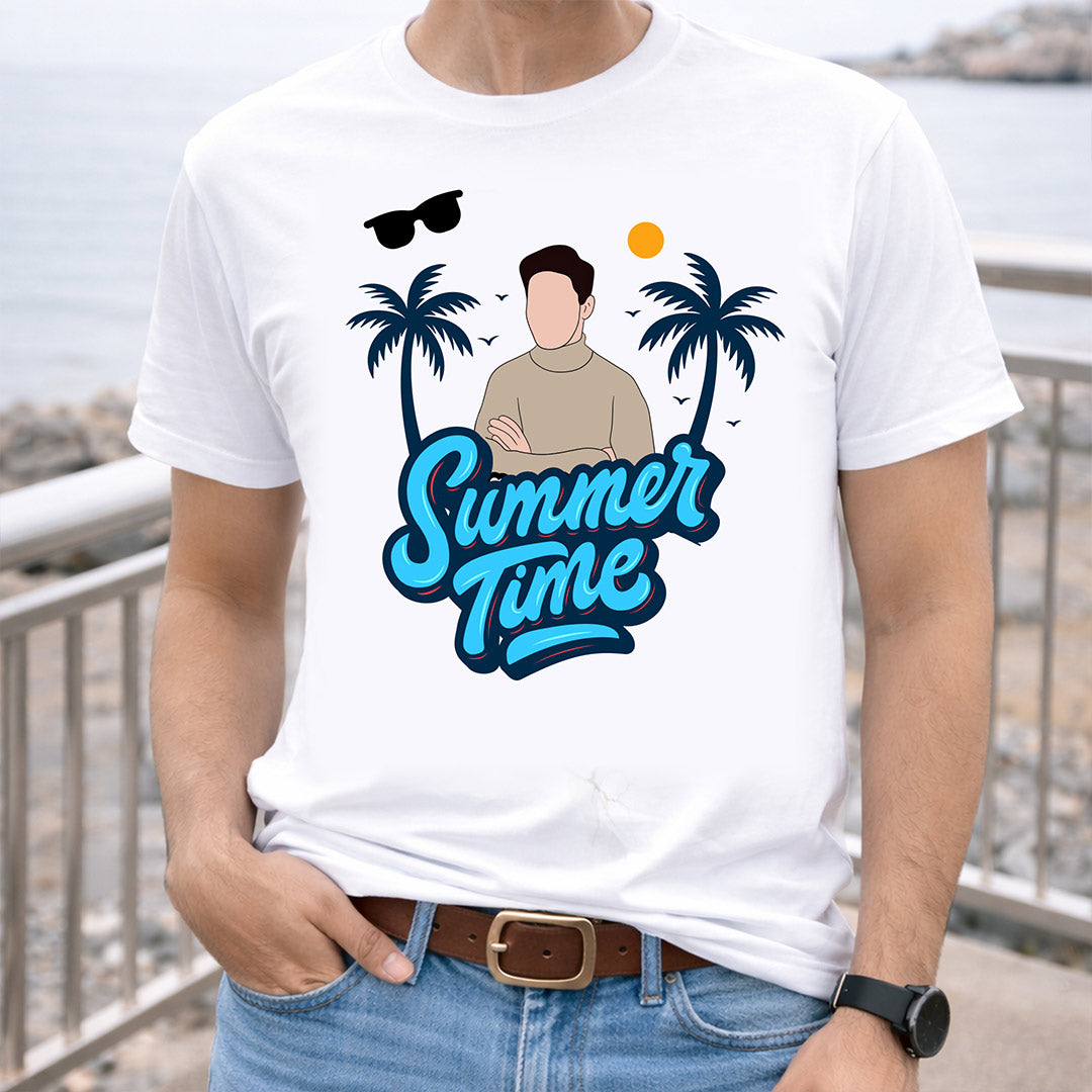 Personalized Summer Time Tropical White T-Shirt – Custom Photo Printed | Love Craft Gifts