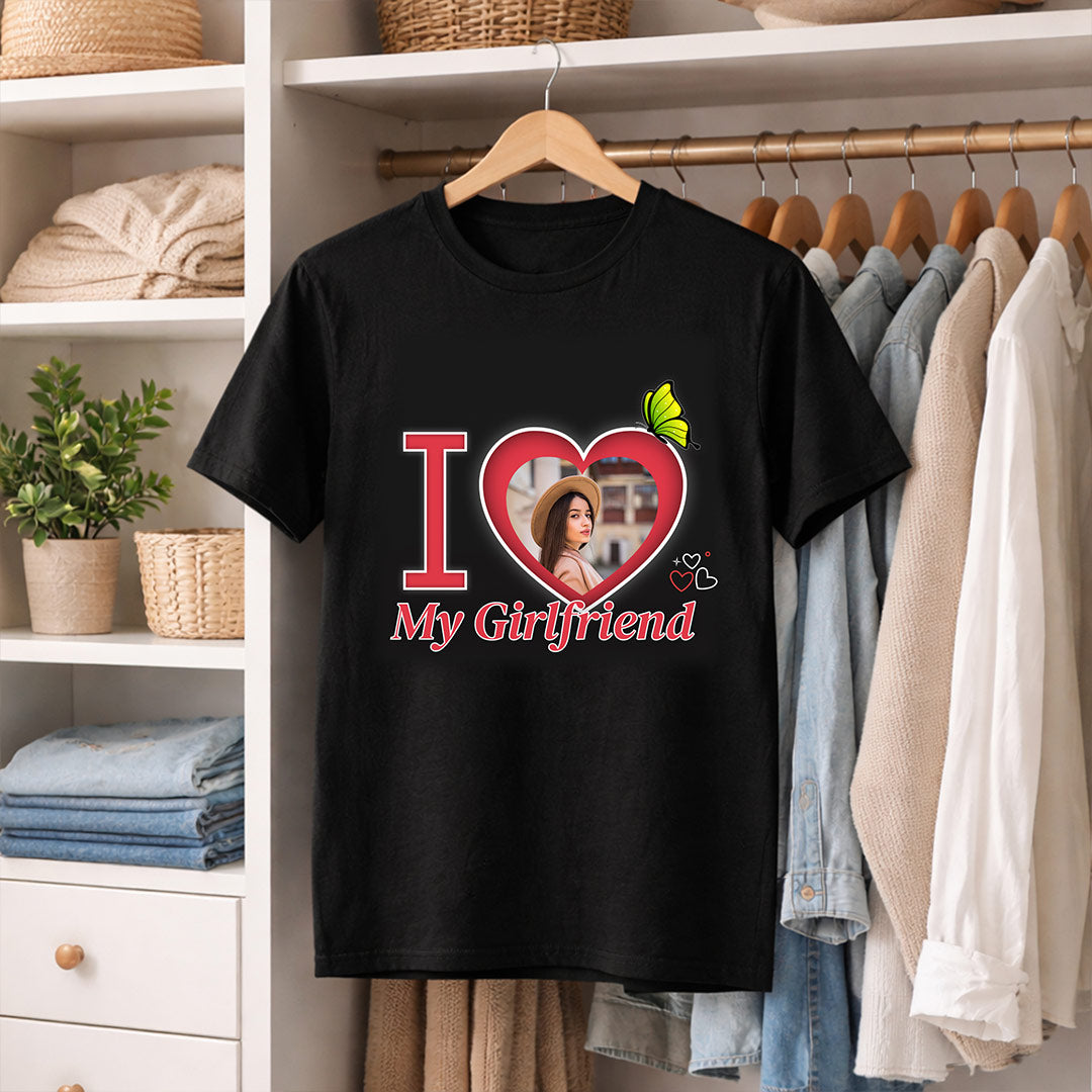 I Love My Girlfriend Personalized Photo T-Shirt – Custom Picture Print | Love Craft Gifts