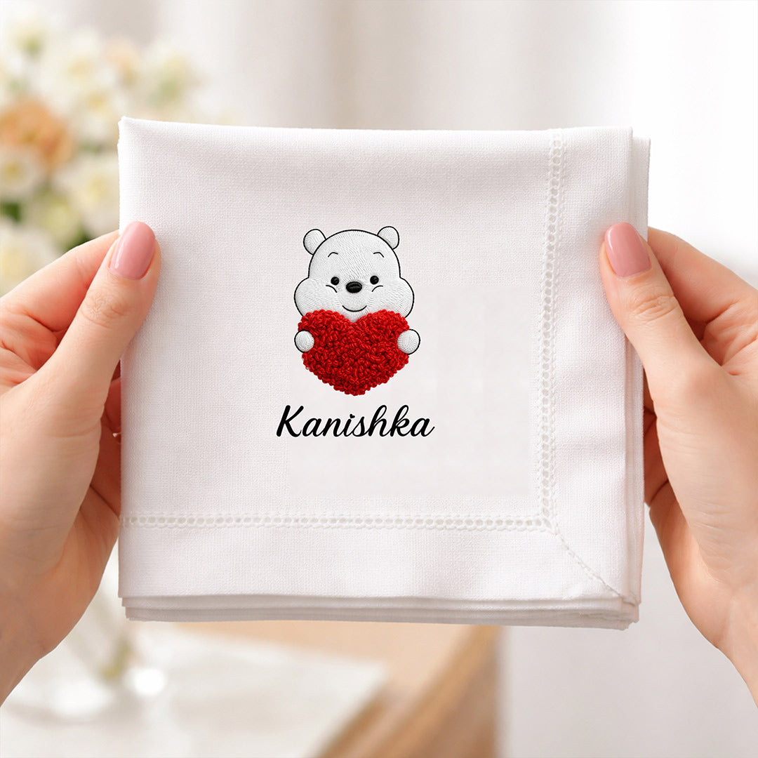 Personalized Printed Name Handkerchief – Custom Teddy Design Gift (Standard Size) | Love Craft Gifts