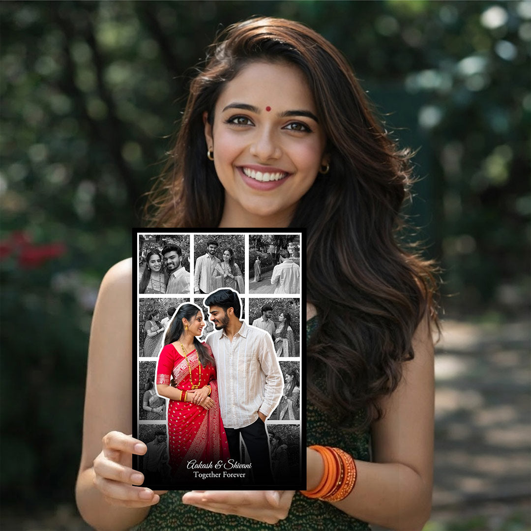 Personalized Couple Photo Collage Wall Frame (8x12 Inch) Custom Multi Photo Frame with Name & Message Gift for Couples | Love Craft Gifts