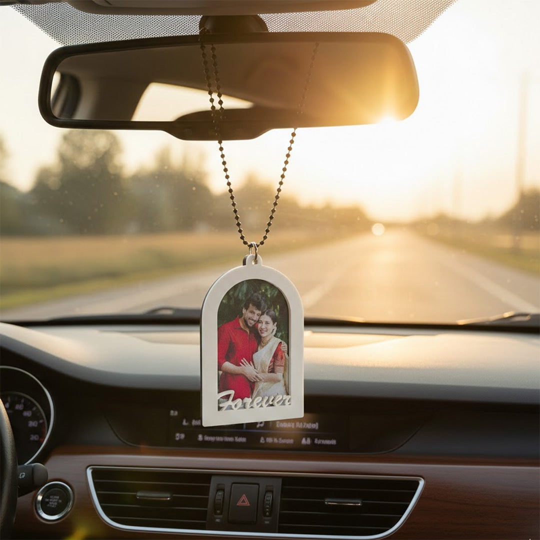 Personalized Couple Photo Car Hanging Ornament (3×2”) – Custom Picture Rearview Mirror Charm | Love Craft Gifts