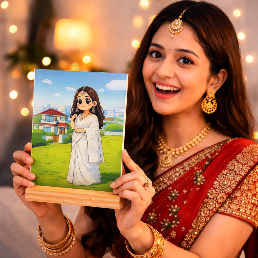 Personalized Shinchan Style Cartoon Photo Table Top (6×8 Inch) | Custom Cartoon Portrait Stand | Love Craft Gifts