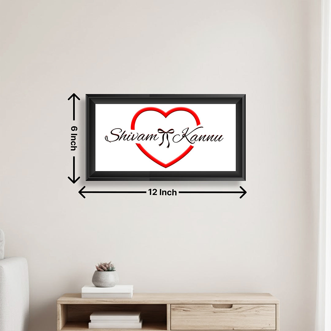 Personalized Couple Name Wall Frame with Heart Design (6x12 Inch) Custom Romantic Wall Décor Gift | Love Craft Gifts
