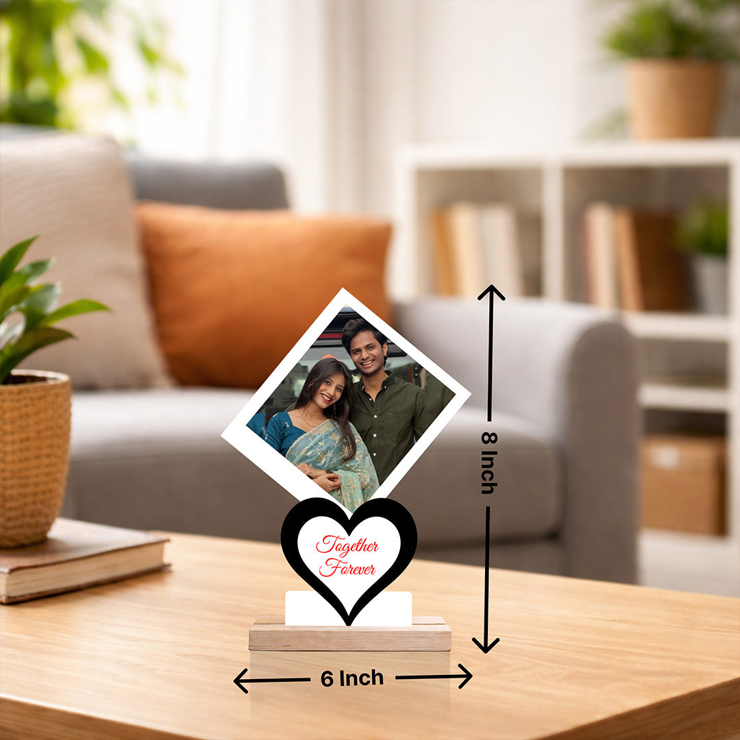 Personalized Couple Photo Heart Table Top with Custom Design (6x8 Inch) Romantic Desk Décor Gift | Love Craft Gifts