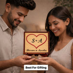 Personalized Couple Name Wooden Table Top Frame (6x6 Inch) Custom Initial Heart Design Plaque Gift for Couples | Love Craft Gifts