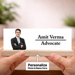 Personalized Wooden Name Desk Name Plate with Photo & Name Custom Print Office Table Name Stand Gift for Advocate, Lawyer, Office Desk | Love Craft Gifts