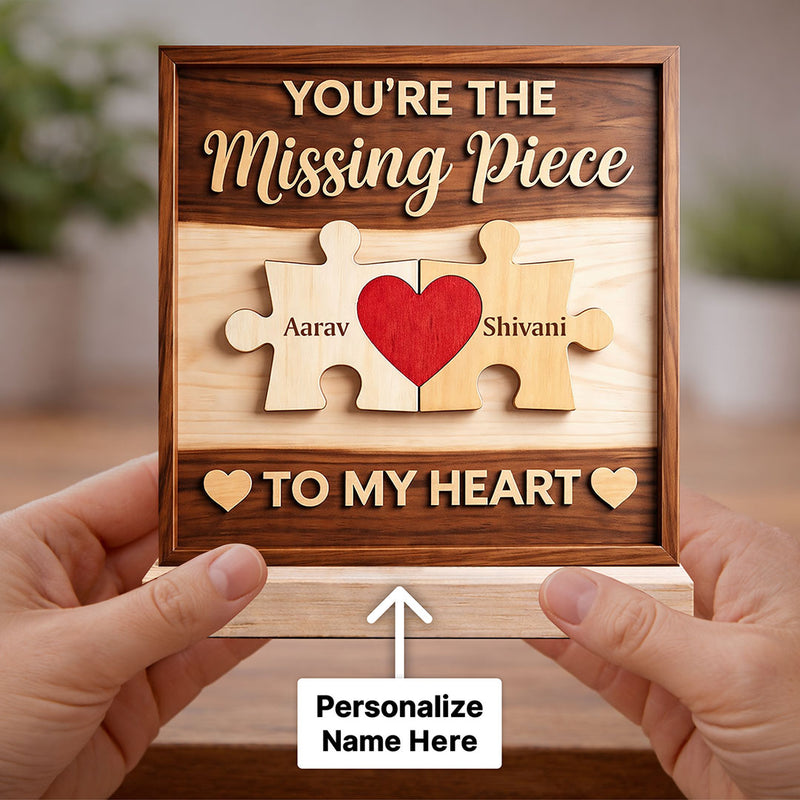 Personalized Wooden Couple Puzzle Name Frame 6x6 Inch Custom Romantic Table Décor Gift | Love Craft Gifts