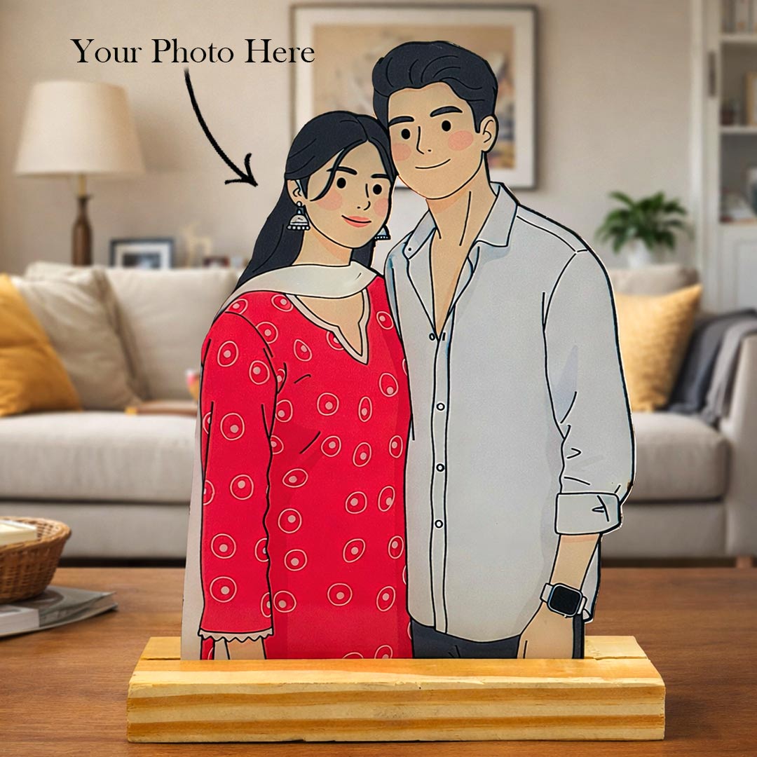 Personalized Cartoon Couple Acrylic Photo Frame – Table Top Gift (6×8 Inch) | Love Craft Gifts