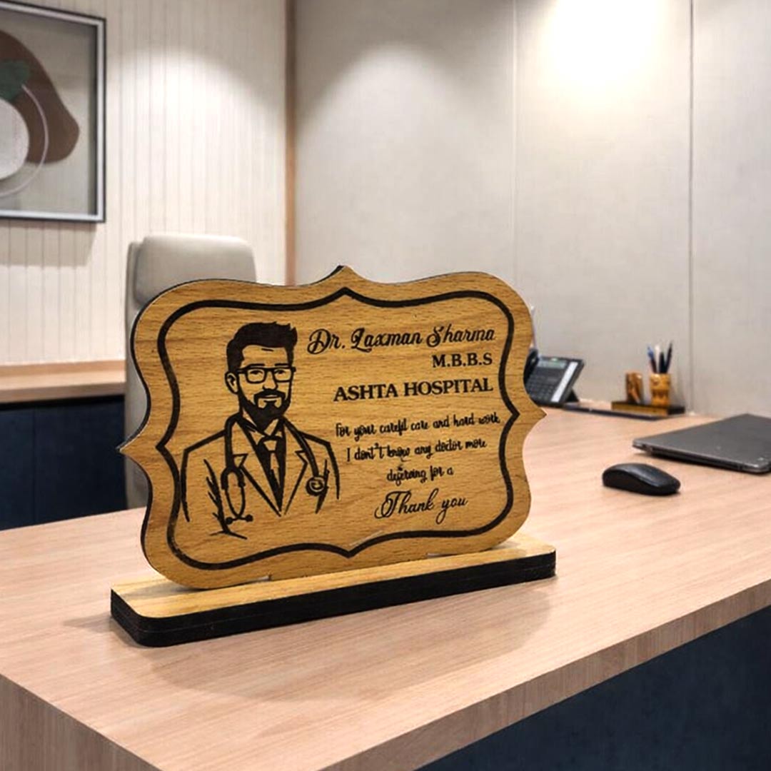 Personalized Doctor Wooden Photo Name Plate – Table Top Desk Gift (5×7 Inch) | Love Craft Gifts