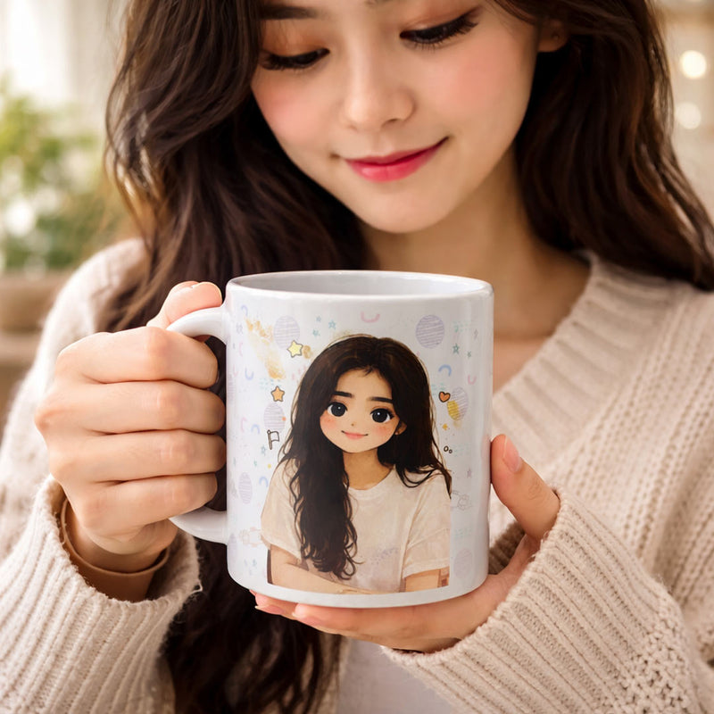 Personalized Kawaii Girl Illustration Ceramic Mug – 250ml