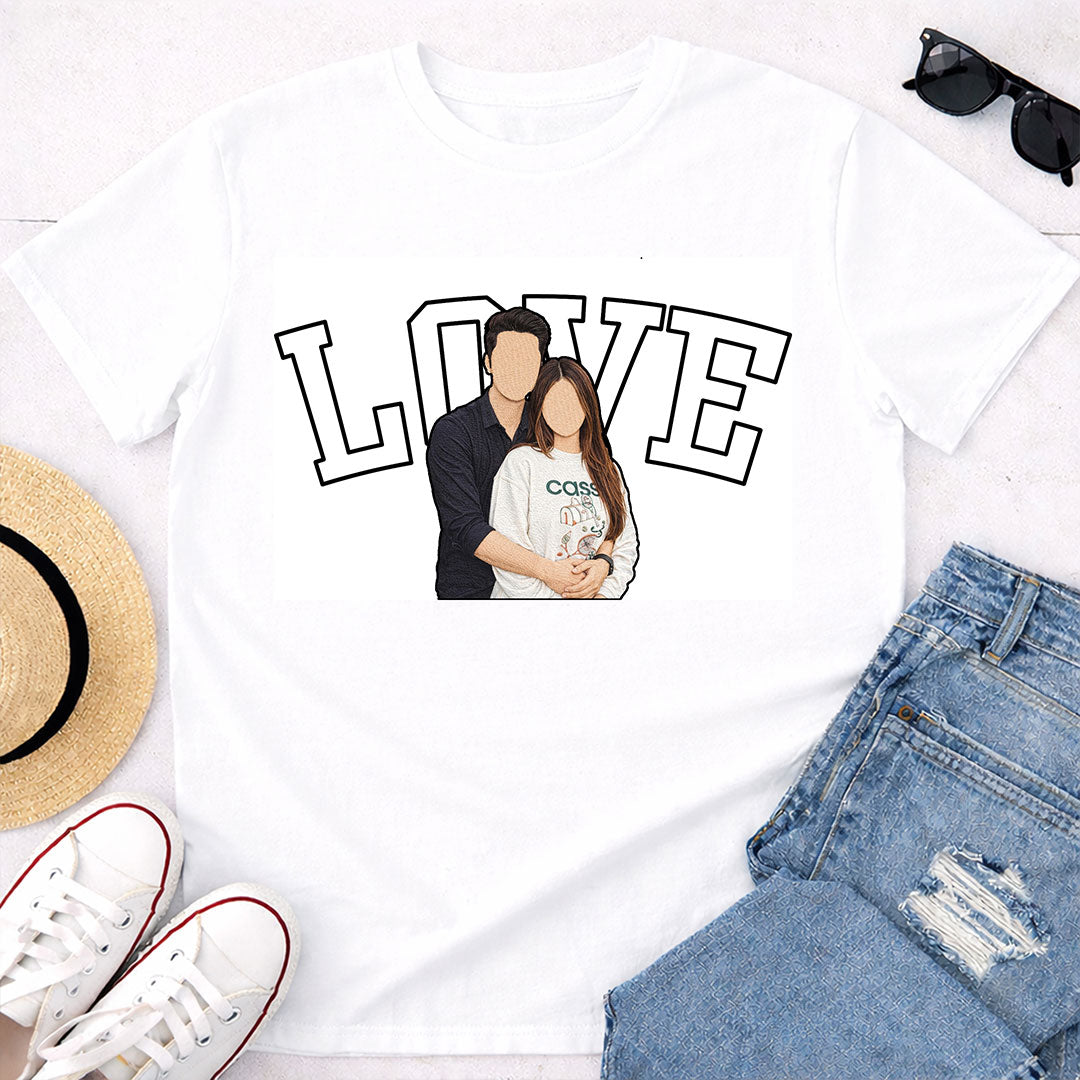 Personalized LOVE Photo Print White T-Shirt – Unisex Custom Picture Tee | Love Craft Gifts