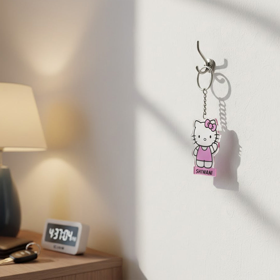 Personalized Cartoon Acrylic Name Keychain (Hello Kitty Style) | Love Craft Gifts