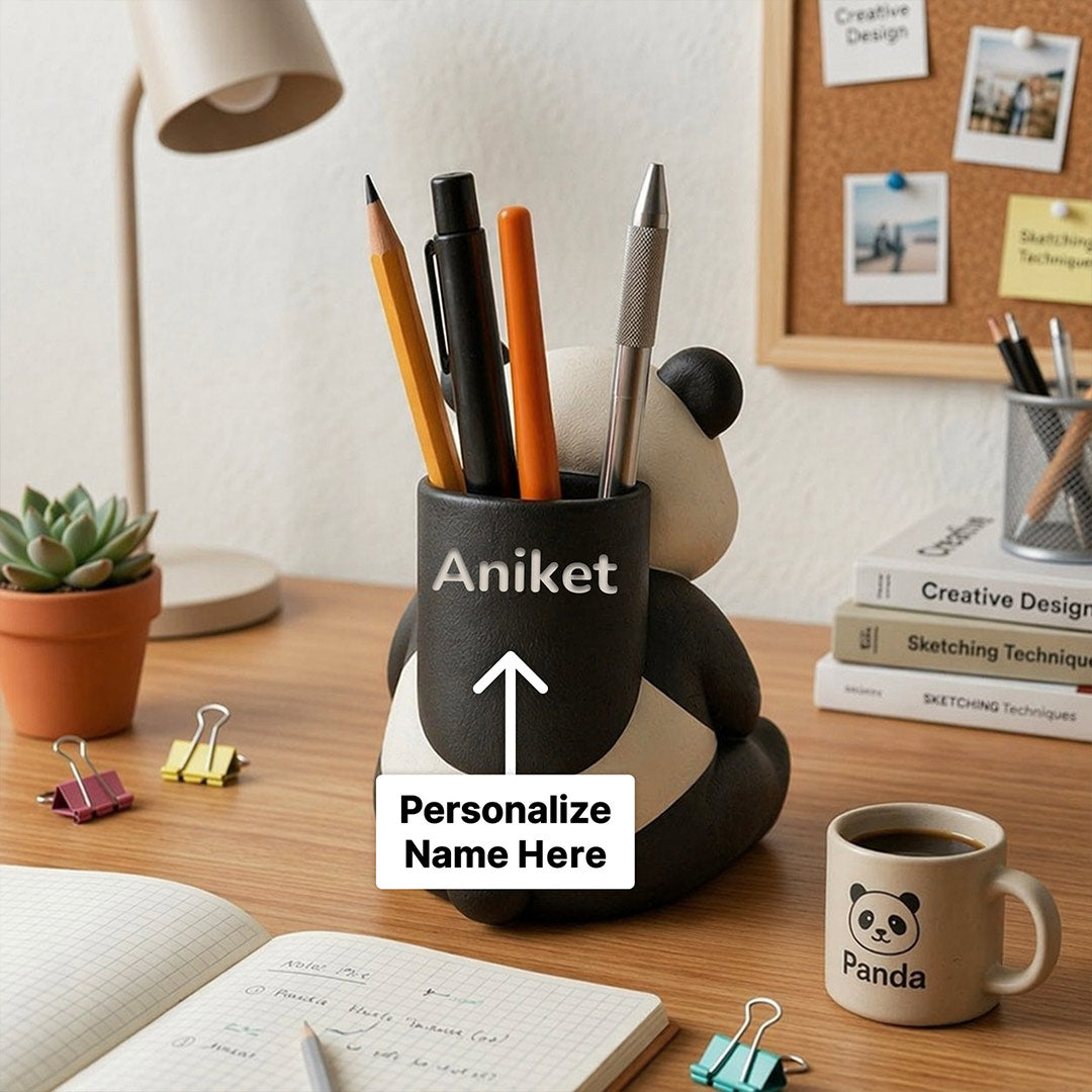 Personalized Panda Pen Holder – Custom Name Cute Panda Desk Organizer Gift | Love Craft Gifts™
