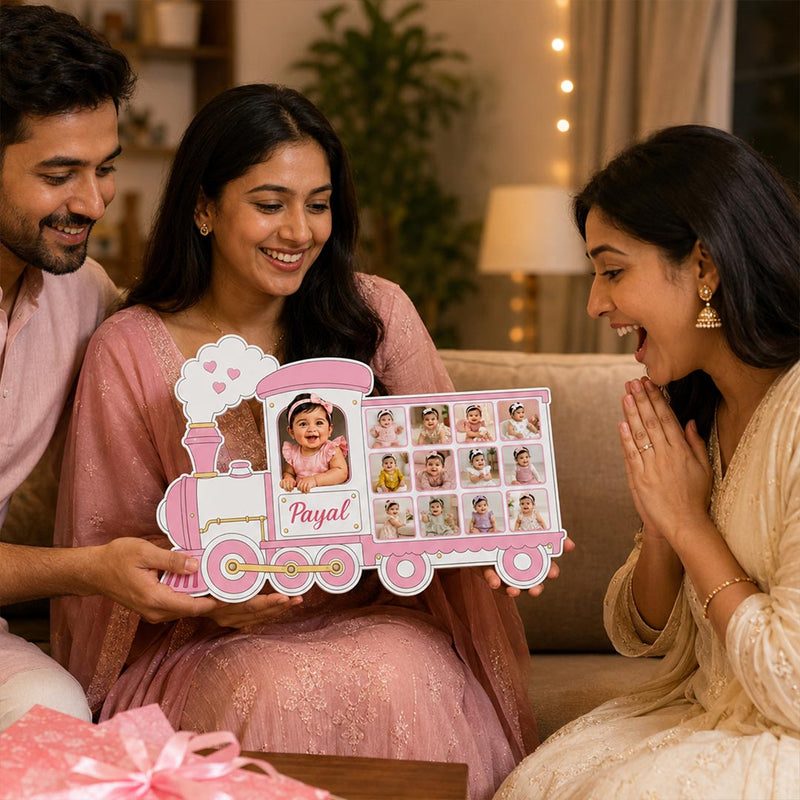 Personalized Baby Train Photo Collage Wall Décor 18x24" | Custom Baby Train Frame | Kids Room Gift | Love Craft Gifts™