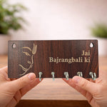 Spiritual wooden key holder with Bajrangbali design to keep your keys organized with divine blessings.