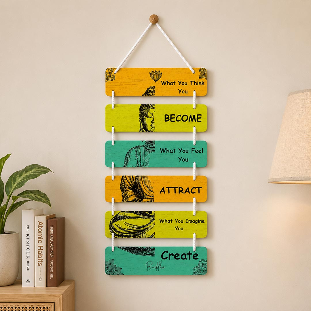 Buddha M“What You Think You Become” Inspirational Wall Décor | Positive Quote Hanging | 9×18" | Love Craft Gifts™