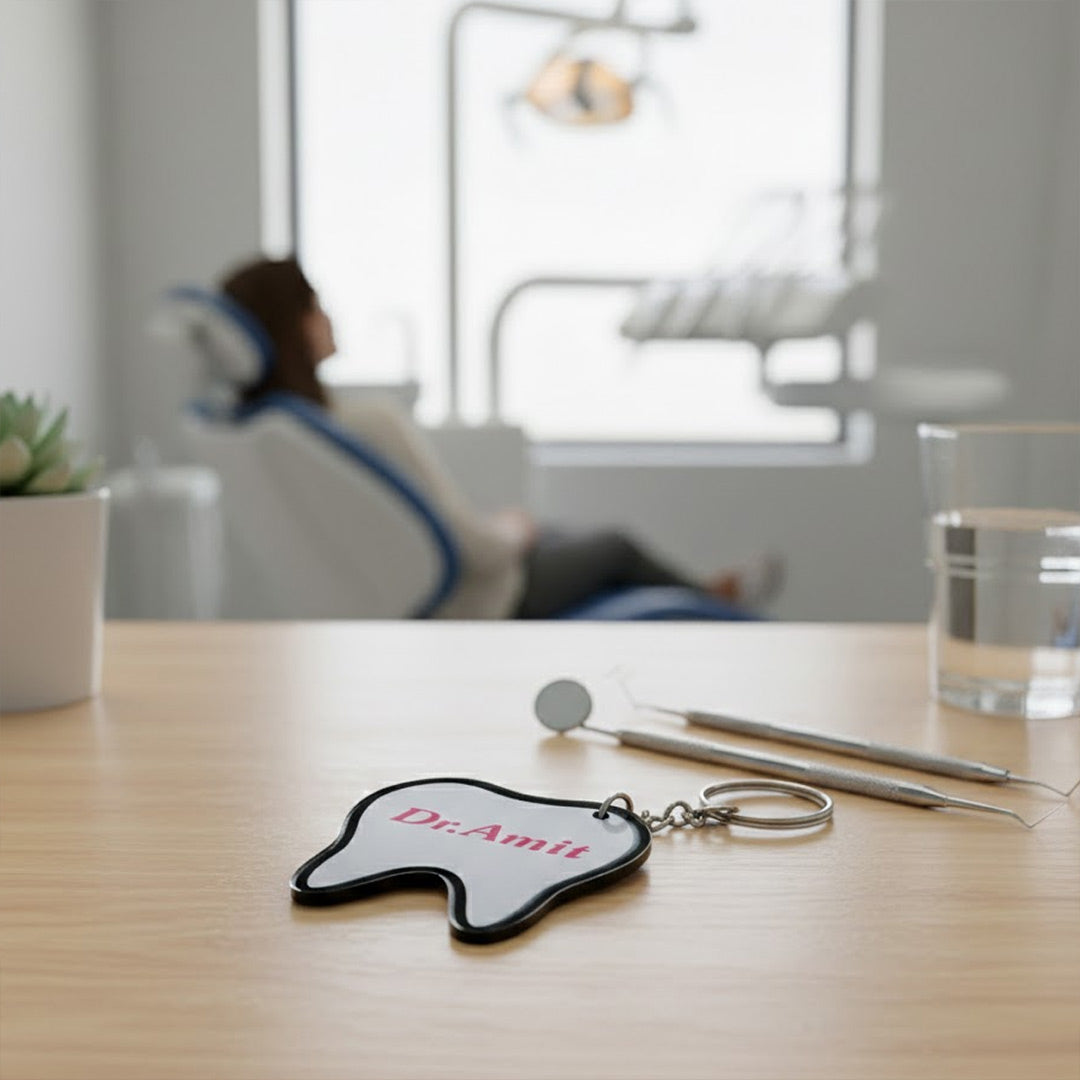 Personalized Tooth Shape Keychain (2 × 3 Inch) – Custom Name Dental Key Ring | Love Craft Gifts