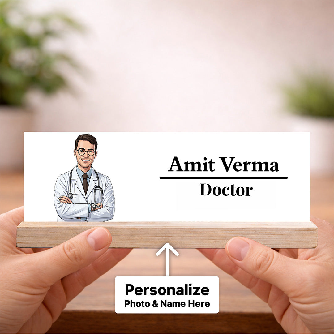 Personalized Doctor Name Plate Wooden Desk Stand (7.5x2 Inch) – Custom Photo & Name Table Nameplate Gift for Doctor, Clinic & Office Desk Décor | Love Craft Gifts