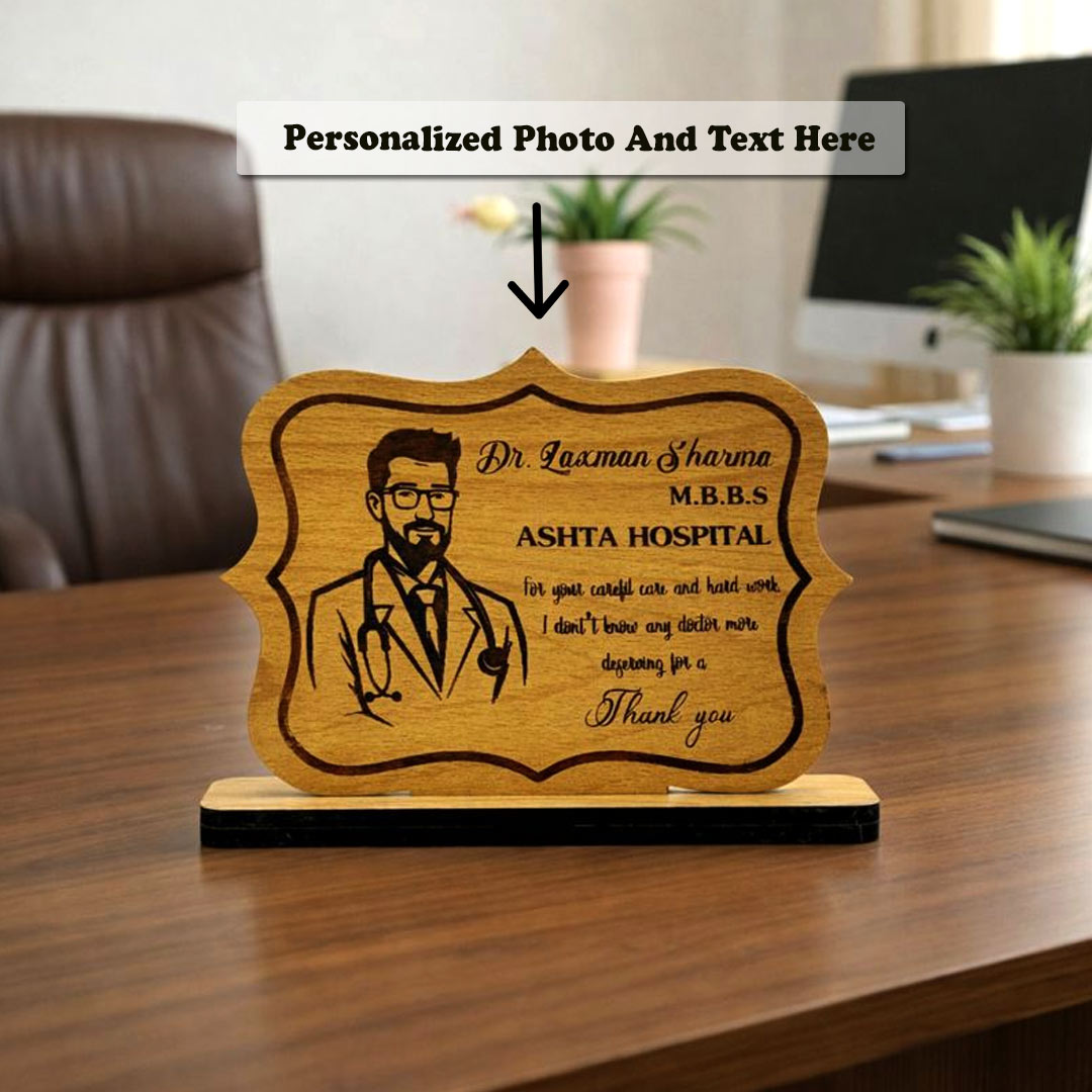 Personalized Doctor Wooden Photo Name Plate – Table Top Desk Gift (5×7 Inch) | Love Craft Gifts