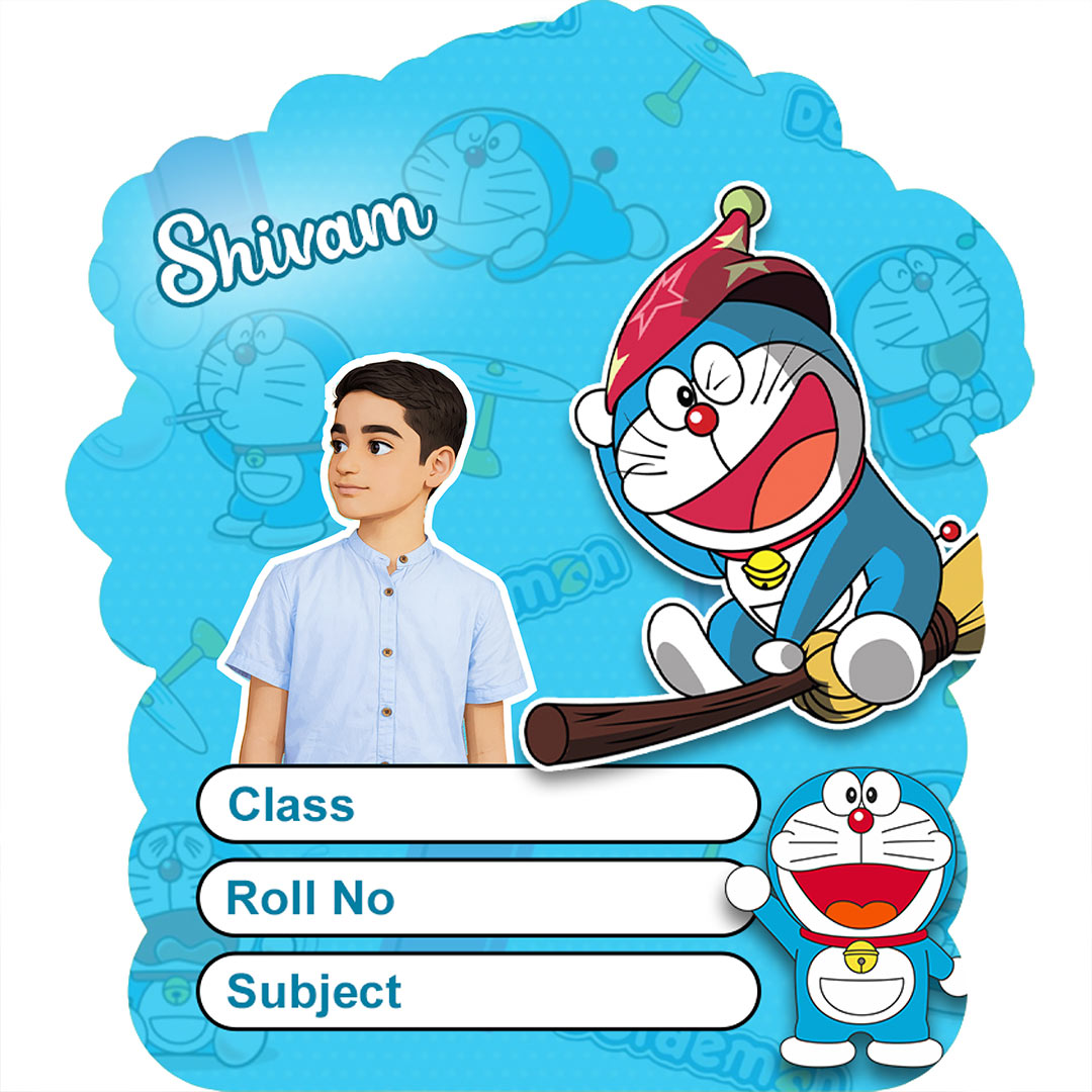 Personalized Doraemon Cartoon Kids Name Slips – Illustrated Cartoon Art School Name Stickers (2×3 Inch, 28 Stickers) | Love Craft Gifts