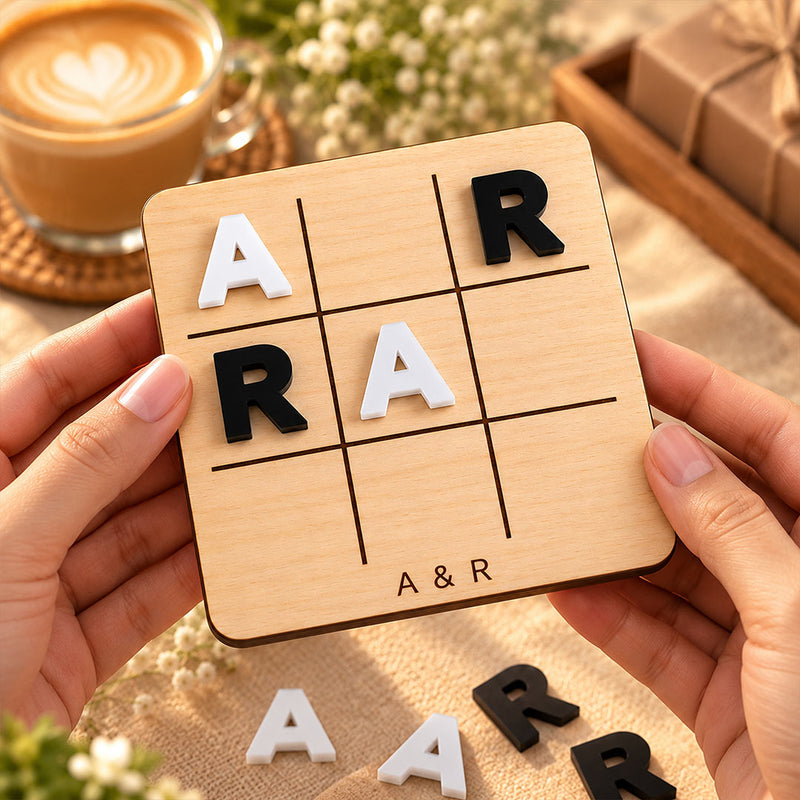 Personalized Couple Initials Tic Tac Toe Game 6x6" | Custom Two Letter Romantic Game Board for Anniversary, Wedding & Couple Gifting | Love Craft Gifts™