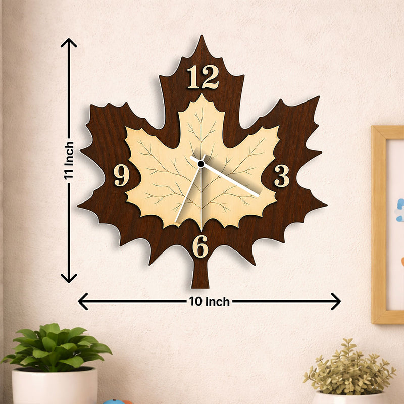 Elegant Maple Leaf Wooden Wall Clock (10x11 Inch) – Premium Decorative Home Clock Gift | Love Craft Gifts™