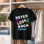 Personalized Never Look Back Name T-Shirt for Girls – Custom Printed Black Motivational Tee | Love Craft Gifts