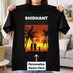 Personalized Sunset Family Silhouette Black T-Shirt – Custom Name Printed | Love Craft Gifts