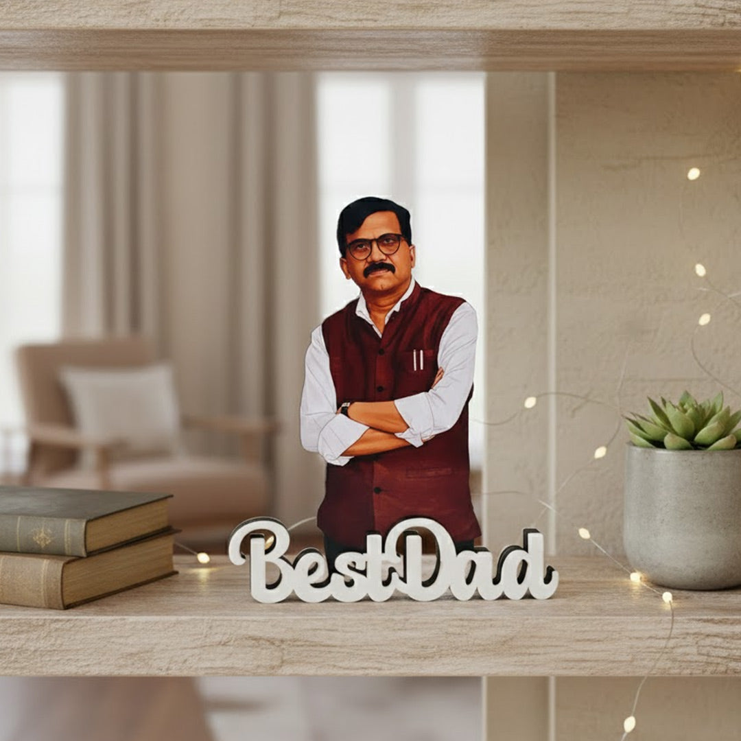 Personalized Cartoon Name Table Stand – Best Dad Edition (7×6 Inch) | Love Craft Gifts