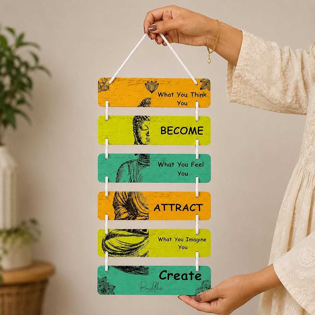 Buddha M“What You Think You Become” Inspirational Wall Décor | Positive Quote Hanging | 9×18" | Love Craft Gifts™