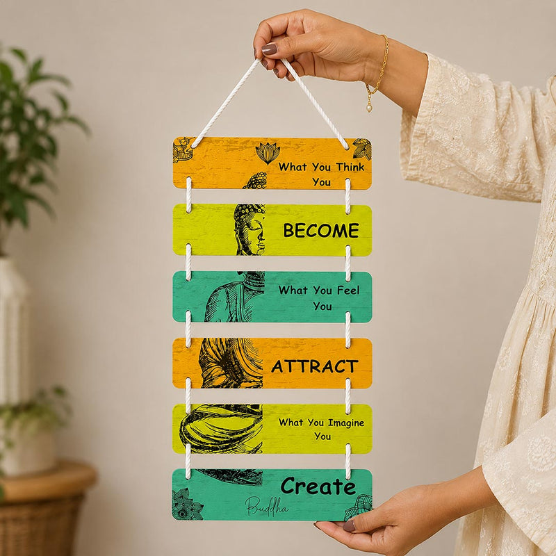 Buddha M“What You Think You Become” Inspirational Wall Décor | Positive Quote Hanging | 9×18" | Love Craft Gifts™