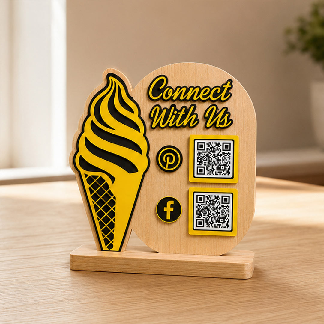 Personalized Social Media QR Stand | Custom QR Code Display with Business Logo | 8×6 Inch | Love Craft Gifts™