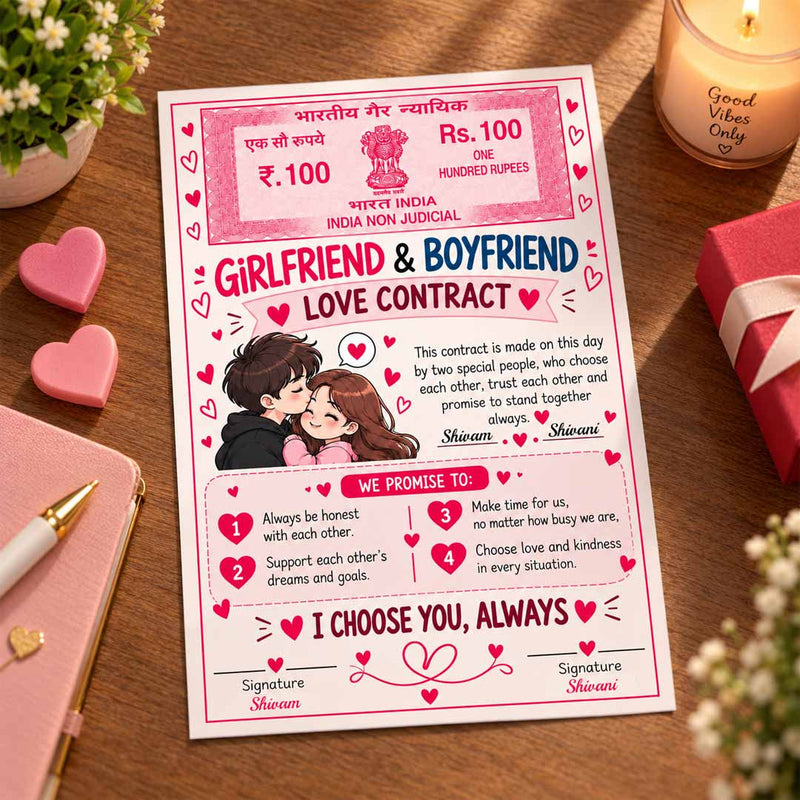 Girlfriend & Boyfriend Love Contract 8x12" | Romantic Couple Promise Gift for Anniversary & Valentine | Love Craft Gifts™