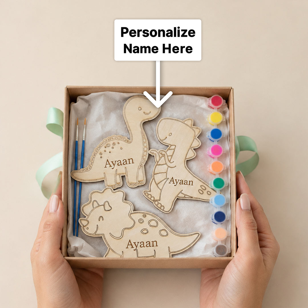 Personalized DIY Dinosaur Painting Kit for Kids | Wooden Dinosaur Art & Craft Set | Creative Gift for Kids | Love Craft Gifts™