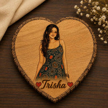 Personalized Wooden Heart Slice Girl Portrait Art | Personalized Wall Décor Gift for Daughter, Sister, Friend & Her | 7x7" | Love Craft Gifts™