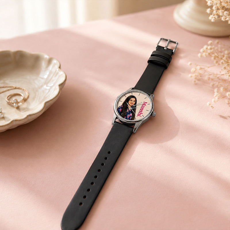 Personalized Photo & Name Watch with Black Strap | Unique Personalized Gift | Love Craft Gifts™