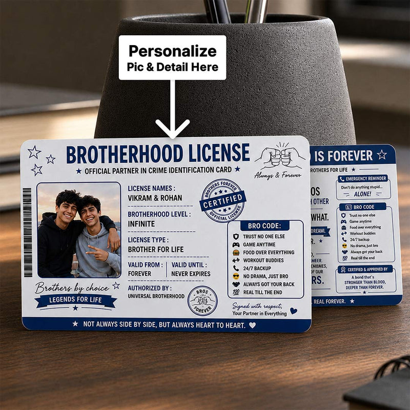 Personalized Brotherhood License Photo Card | Brother for Life Keepsake Gift | Love Craft Gifts™