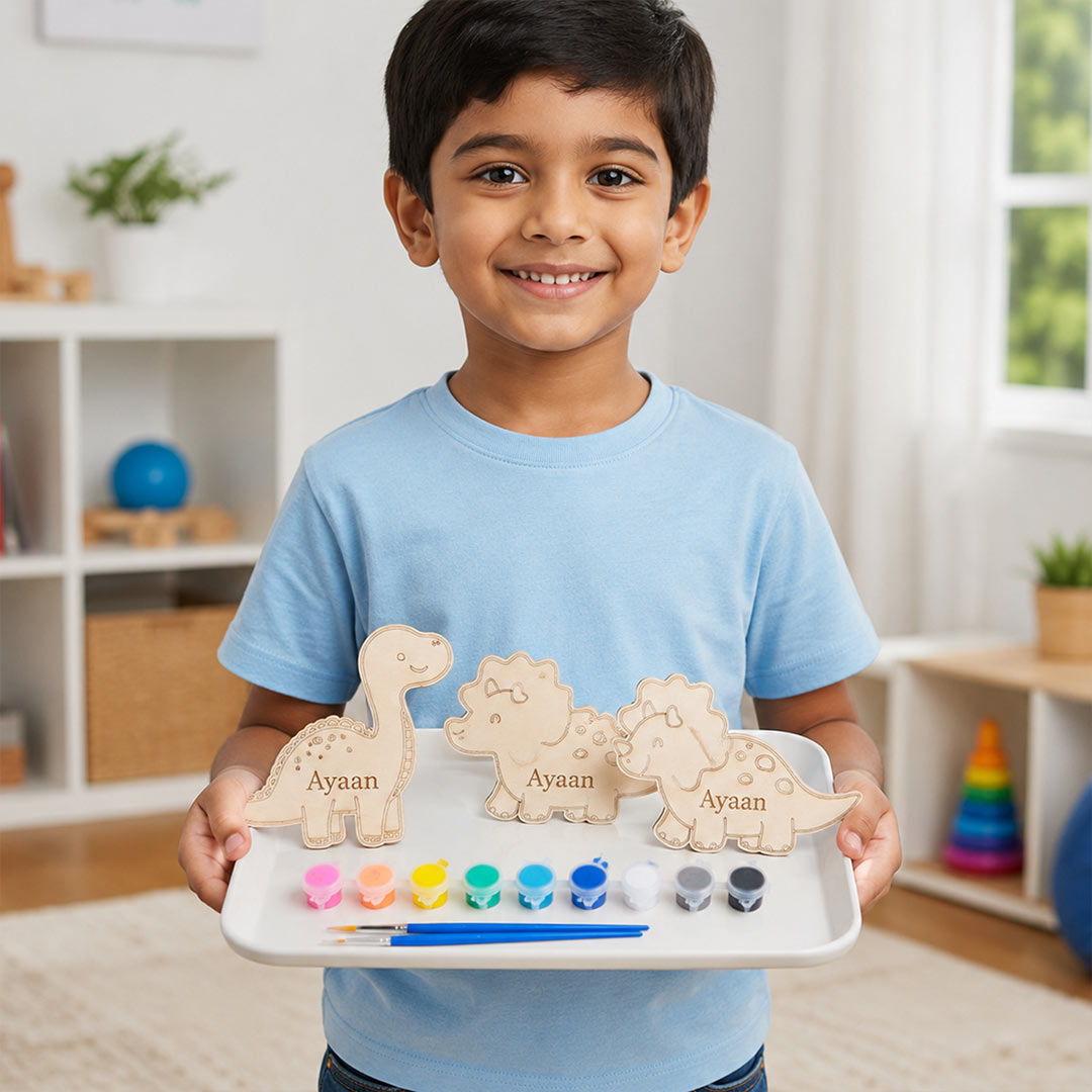 Personalized DIY Dinosaur Painting Kit for Kids | Wooden Dinosaur Art & Craft Set | Creative Gift for Kids | Love Craft Gifts™